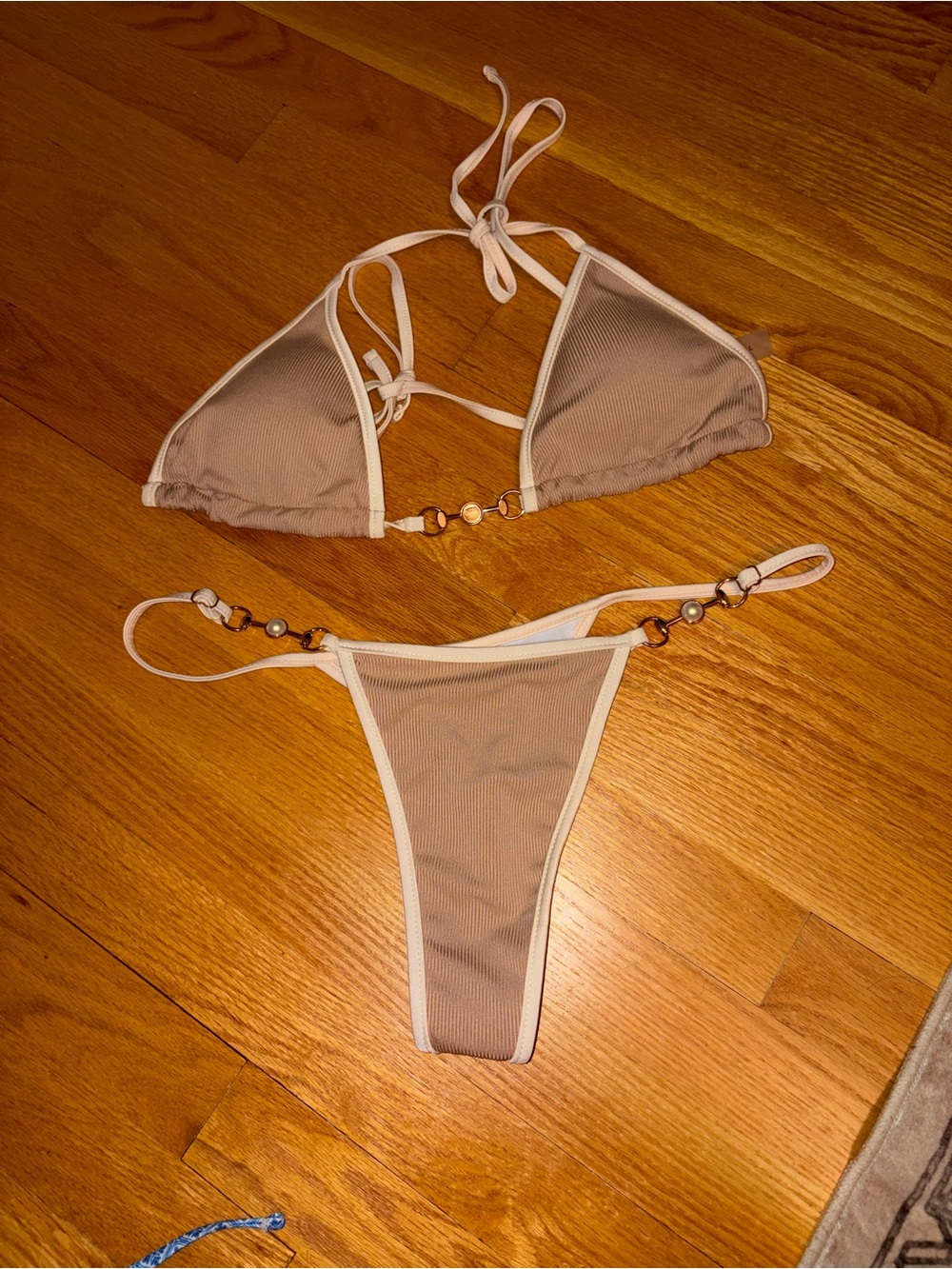 Triangle Bikini Set in Taupe with Ivory Trim